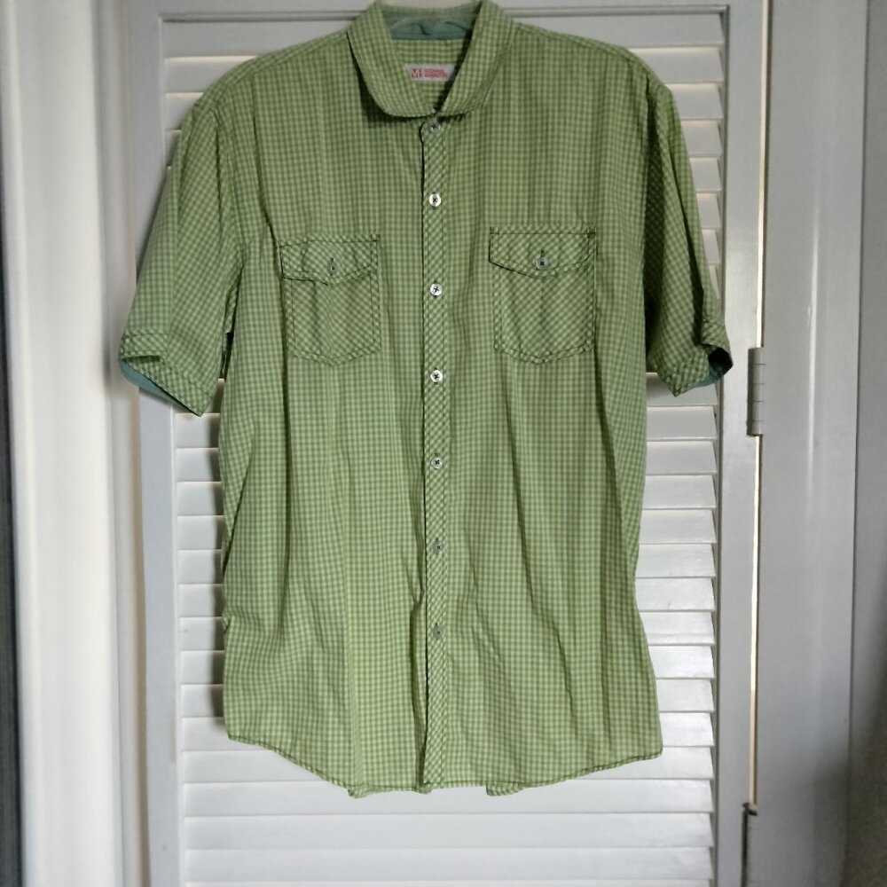 Green and white checked Michael Brandon mens shirt size L